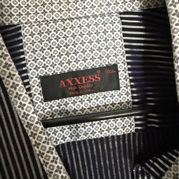 Axxess Mens 3XL Cotton Button Down Shirt Metallic Stretch Striped Long Sleeve - Picture 6 of 12
